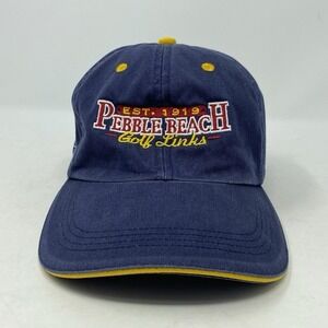 Vtg 90s Pebble Beach Golf Links Hat‎ Baseball Cap Navy Blue Yellow Cypress Tree